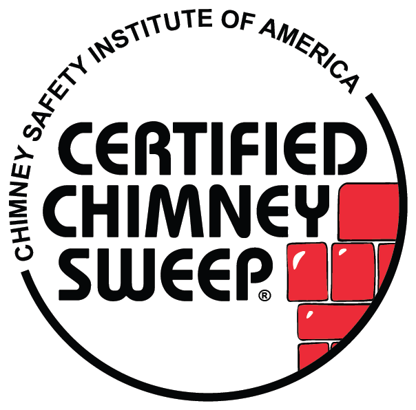 Logo of the Chimney Safety Institute of America. The logo is the name stacked, left justified with a red chimney icon to the right. there is a circle encasing the entire logo diagonally cutting off the bottom off the chimney.